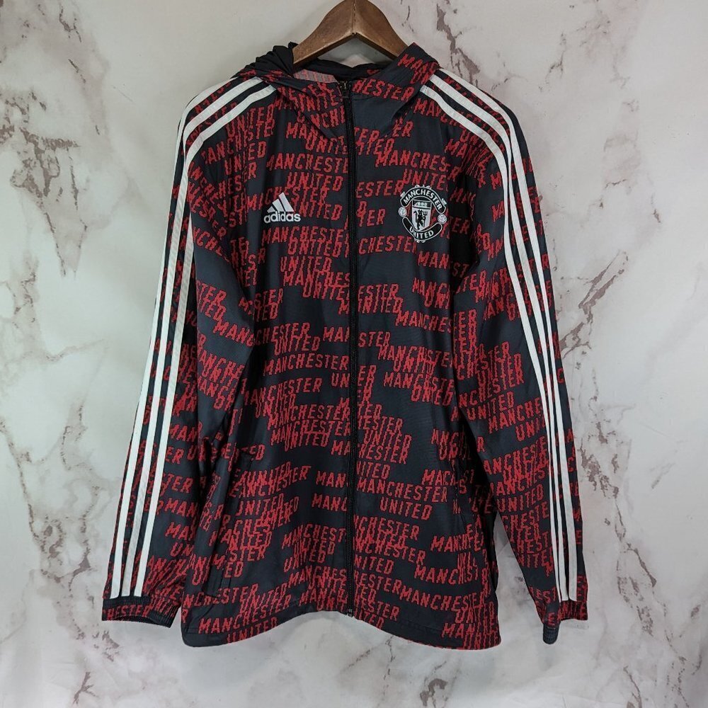 Manchester United Jacket Mens Medium Red Adidas Windbreaker Soccer 2018 DP2322